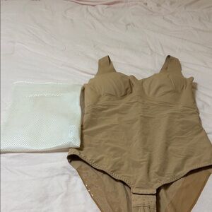 Honeylove Sculpting Bodysuit in Camel with Gold Logo